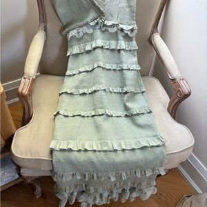 V. Chapman Pale Sage Green Ruffled Midi Dress